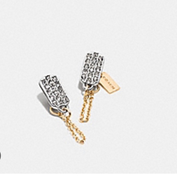 NWT COACH Gold and Charcoal Tone Tag Shape Earrings - Picture 1 of 4